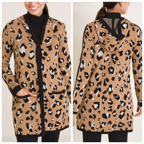 Chicos Leopard Spot Animal Print Hooded 